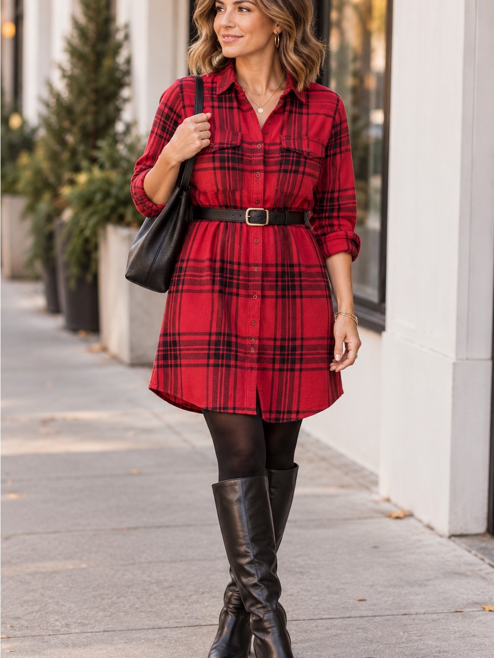 Maine Stretch Flannel Shirtdress - Cranberry Plaid